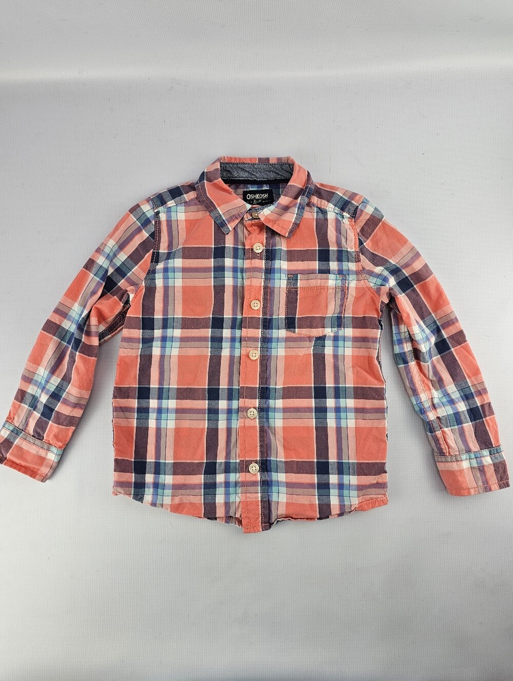 OshKosh B'gosh Toddler Boys' Coral & Blue Plaid Poplin Button-Front Shirt 4T